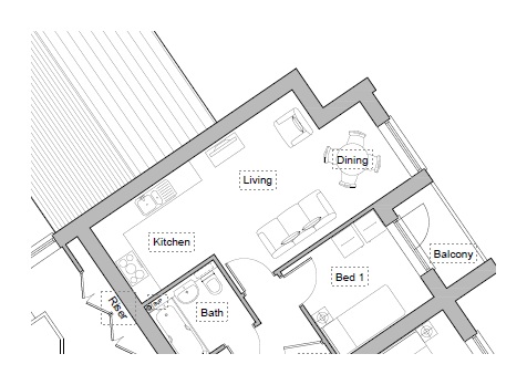 One bedroom indicative apartment layout