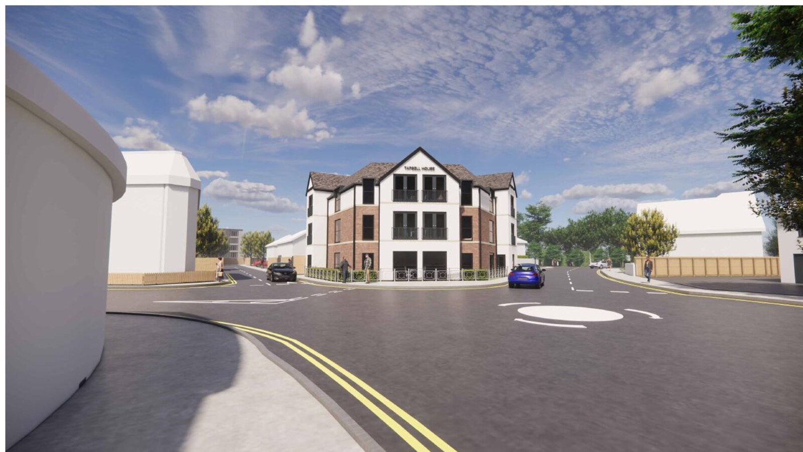Artist's impression of Tapsell House seen along Robin Hood Road towards the junction